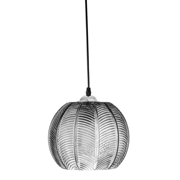 Adar pendel fra Bloomingville i struktureret glas med sort og slv finish – elegant rund lampe til spisebord eller stue